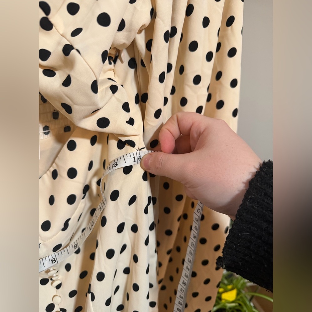 NWT Line & Dot Cream Polka Dot Long Sleeve Cut Out Tie-Front Dress - Picture 6 of 10